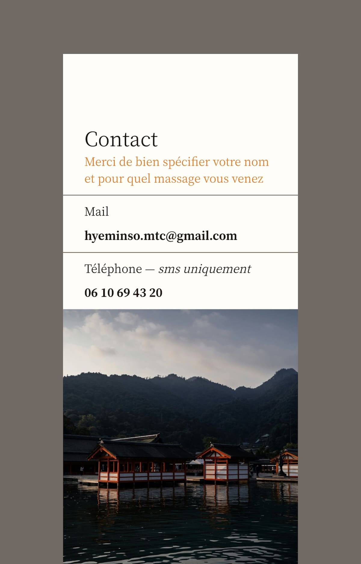 Hyeminso - Page contact mobile
