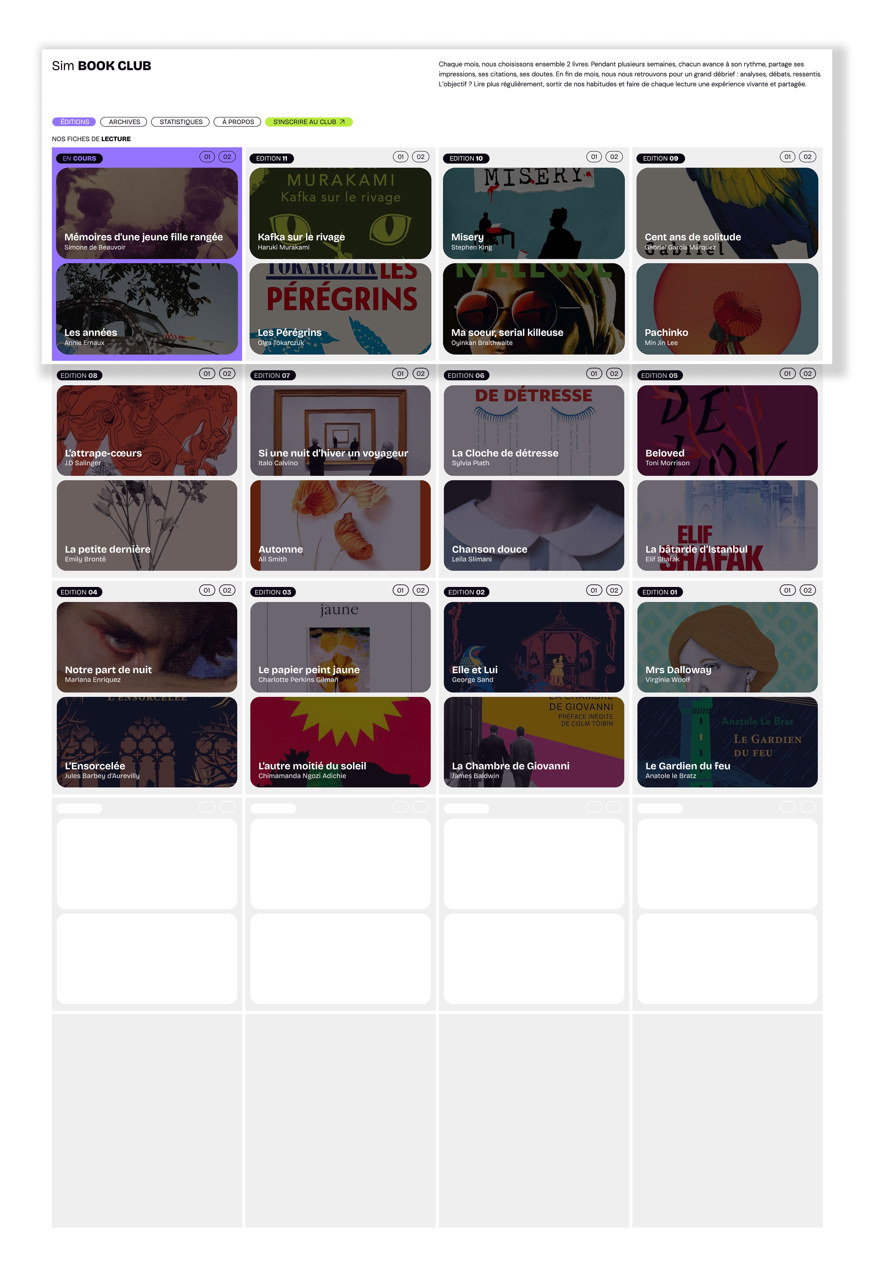 Sim Book Club - Page d'accueil