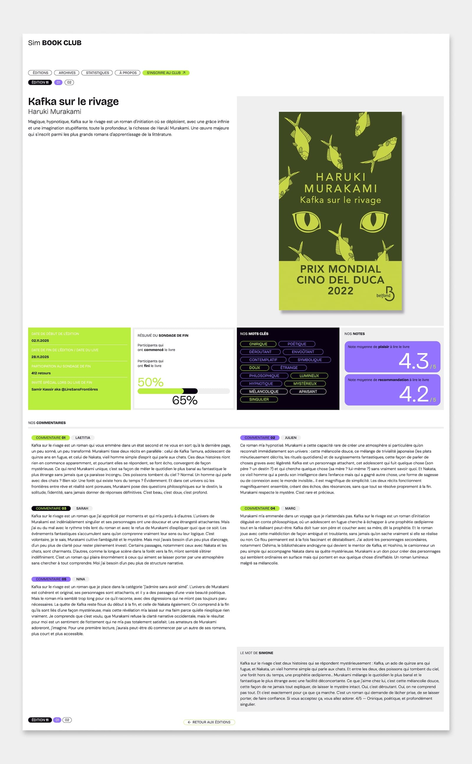 Sim Book Club - Fiche de lecture