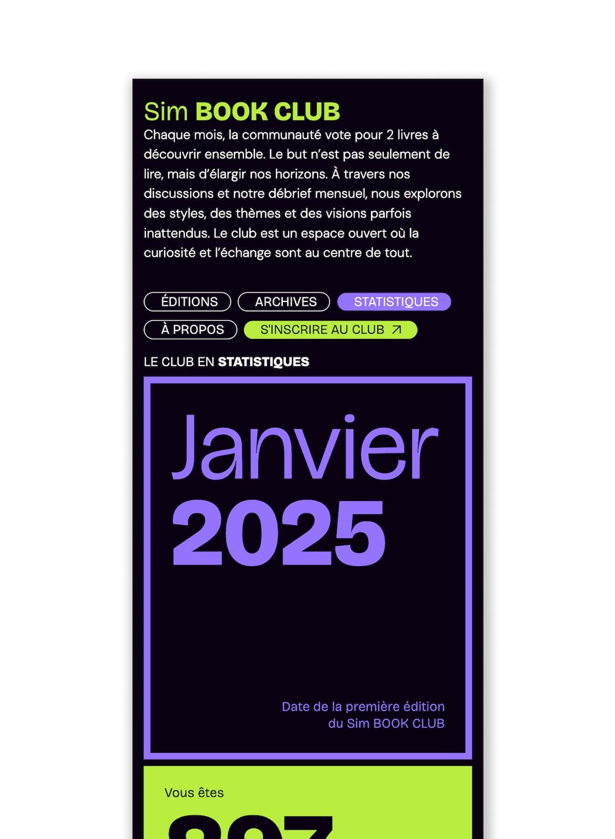 Sim Book Club - Page statistique version mobile
